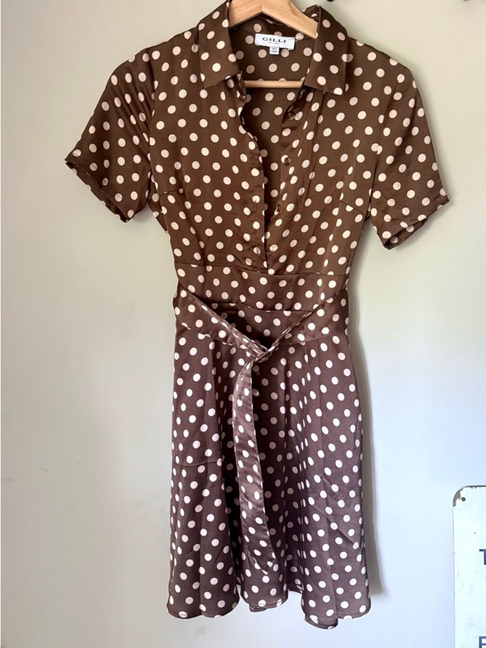 Gilli Brown & White Polka Dot Shirt Dress XS
